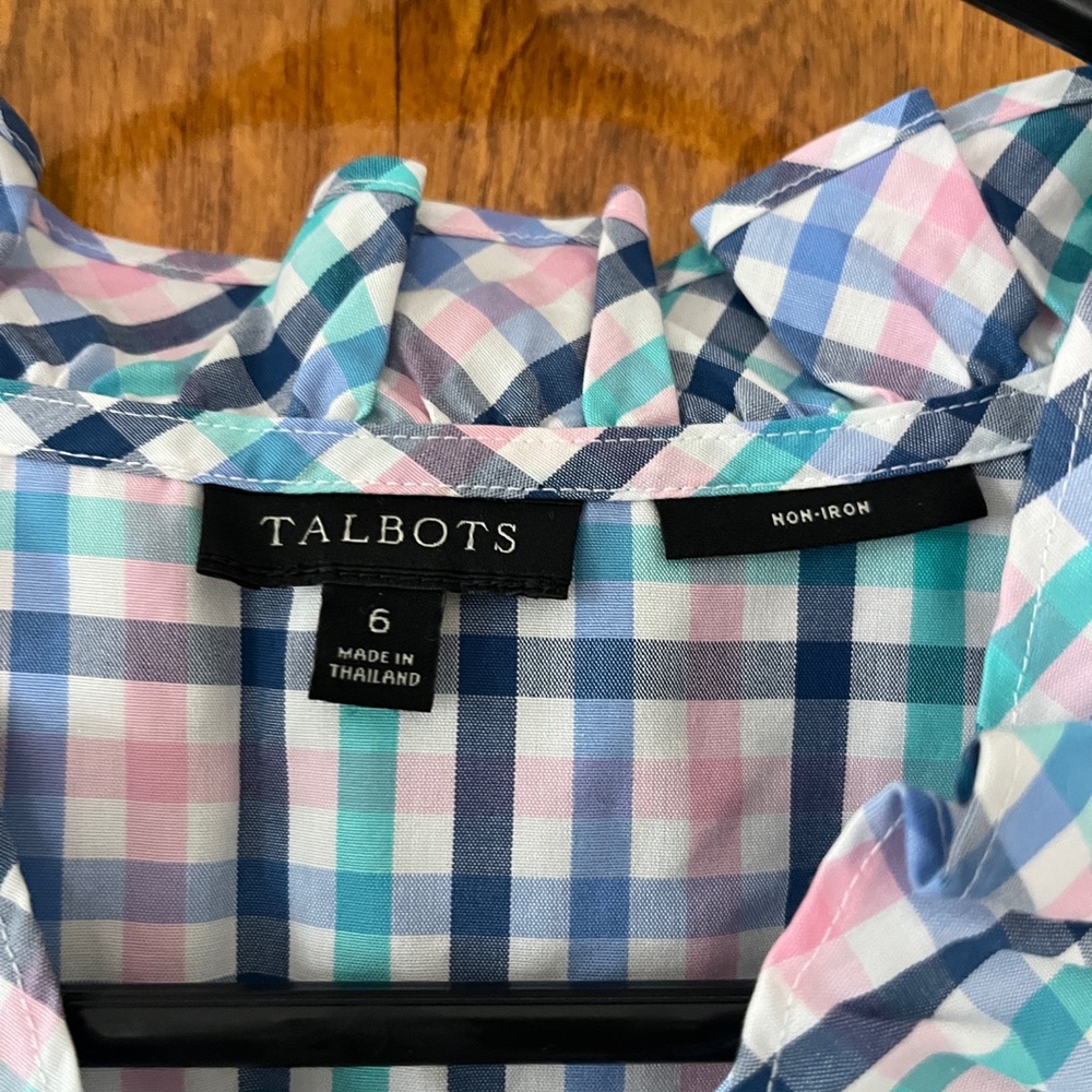 Talbots Multicolor Plaid Ruffle V-Neck Blouse - Picture 2 of 4